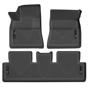 Tesla 3 Floor Liners - Front + Rear - Husky Liners - WeatherBeater - Black - `17-`21 Tesla 3 Floor Liners - Front + Rear - Husky Liners - WeatherBeater - Black - `17-`21